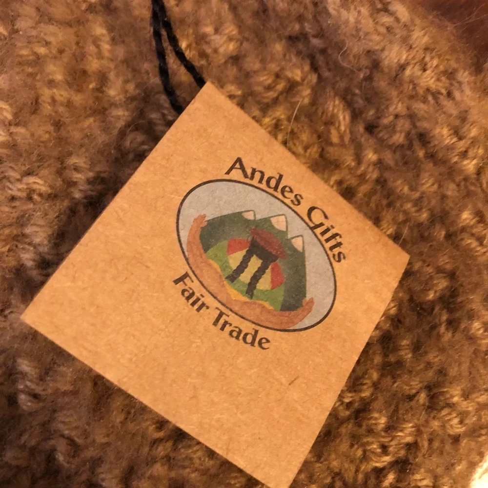 Andes Fair Trade Beanie Hat Brown Teddy Bear Tassles Alpaca Blend Kids Adult S